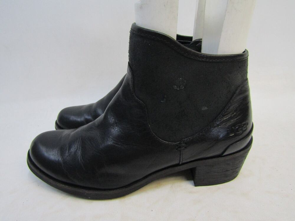 UGG Womens Size 6 M Black Leather Zip Ankle Fashion Boots
